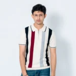 OLD MONEY Striped Polo T-Shirt with Zipper Collar (white) -Slim Fit