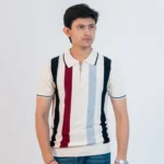 OLD MONEY Striped Polo T-Shirt with Zipper Collar (white) -Slim Fit - Image 4