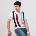 OLD MONEY Striped Polo T-Shirt with Zipper Collar (white) -Slim Fit - Image 3