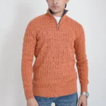 Old money knit cable sweater with zipper (Burnt Orange)