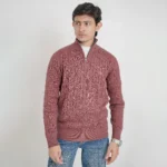 Old money knit cable sweater with zipper (Burgundy)