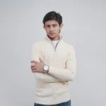 Old money knit cable sweater with zipper (Off-white) - Image 5