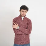 Old money knit cable sweater with zipper (Burgundy) - Image 5