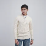 Old money knit cable sweater with zipper (Off-white)