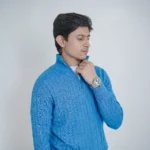 Old money knit cable sweater with zipper (Sky Blue) - Image 3