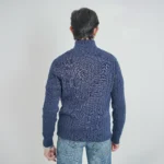 Old money knit cable sweater with zipper (Navy Blue) - Image 4