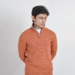 Old money knit cable sweater with zipper (Burnt Orange) - Image 5