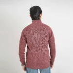 Old money knit cable sweater with zipper (Burgundy) - Image 2