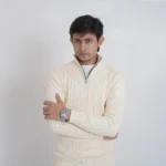 Old money knit cable sweater with zipper (Off-white) - Image 4