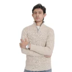 Old money knit cable sweater with zipper (Beige) - Image 4