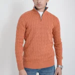 Old money knit cable sweater with zipper (Burnt Orange)