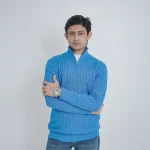 Old money knit cable sweater with zipper (Sky Blue)