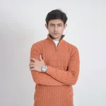 Old money knit cable sweater with zipper (Burnt Orange) - Image 4