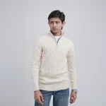 Old money knit cable sweater with zipper (Off-white)