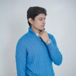 Old money knit cable sweater with zipper (Sky Blue) - Image 3