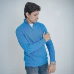 Old money knit cable sweater with zipper (Sky Blue) - Image 4