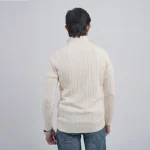 Old money knit cable sweater with zipper (Off-white) - Image 2
