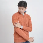Old money knit cable sweater with zipper (Burnt Orange) - Image 3
