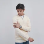 Old money knit cable sweater with zipper (Off-white) - Image 3