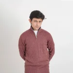 Old money knit cable sweater with zipper (Burgundy) - Image 4