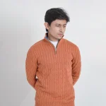 Old money knit cable sweater with zipper (Burnt Orange) - Image 5