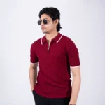 Premium Viscose Blend Zipper & collar Polo Shirt – Soft (Maroon), Breathable & All-Season Comfort