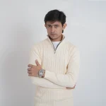 Old money knit cable sweater with zipper (Off-white) - Image 4