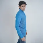 Old money knit cable sweater with zipper (Sky Blue) - Image 5