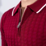 Premium Viscose Blend Zipper & collar Polo Shirt – Soft (Maroon), Breathable & All-Season Comfort - Image 4