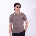 Premium Viscose Blend Zipper & Collar Polo Shirt – Soft (Ash Brown), Breathable & All-Season Comfort