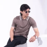 Premium Viscose Blend Zipper & Collar Polo Shirt – Soft (Ash Brown), Breathable & All-Season Comfort - Image 4