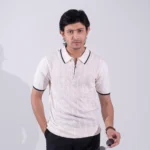 Premium Viscose Blend Zipper & Collar Polo Shirt – Soft (Off White), Breathable & All-Season Comfort