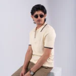 Premium Viscose Blend Zipper & Collar Polo Shirt – Soft (Cream Beige), Breathable & All-Season Comfort - Image 3