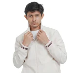 Mens premium 100% nylon bomber jacket with full zipper (White) - Image 3