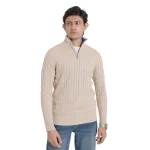 Old money knit cable sweater with zipper (Beige)