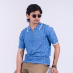 Premium Viscose Blend Zipper & Collar Polo Shirt – Soft (Steel Blue), Breathable & All-Season Comfort