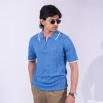 Premium Viscose Blend Zipper & Collar Polo Shirt – Soft (Steel Blue), Breathable & All-Season Comfort - Image 3