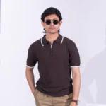 Premium Viscose Blend Zipper & collar Polo Shirt – Soft (Dark Coffee), Breathable & All-Season Comfort