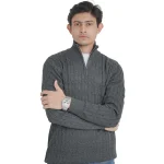 Old money knit cable sweater with zipper (Dark Gray)