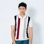 OLD MONEY Striped Polo T-Shirt with Zipper Collar (white) -Slim Fit