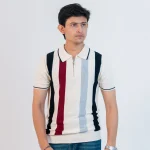 OLD MONEY Striped Polo T-Shirt with Zipper Collar (white) -Slim Fit - Image 4