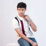 OLD MONEY Striped Polo T-Shirt with Zipper Collar (white) -Slim Fit - Image 2